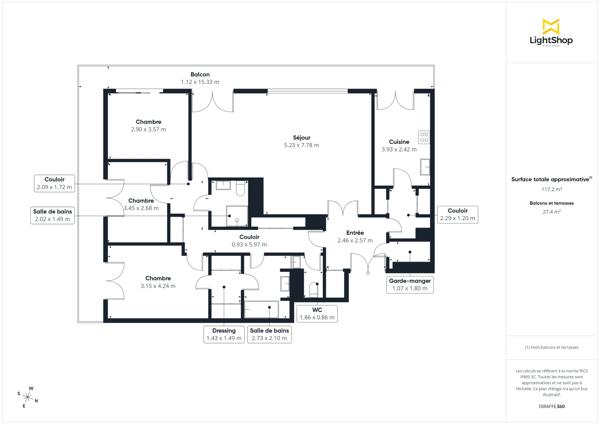 Versailles – Montreuil • Grand 5 pièces traversant de 116 m² • Balcon filant plein soleil • Calme absolu • Parkings en option