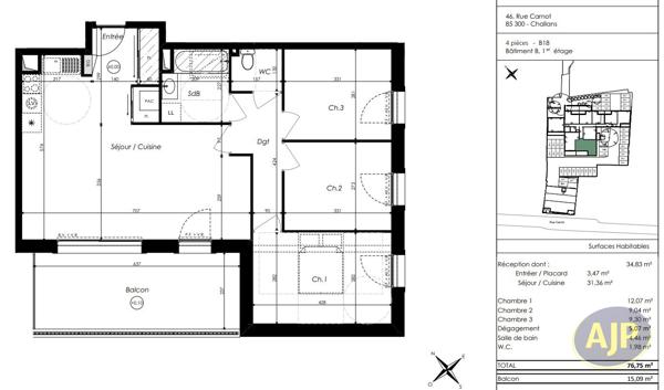 Appartement à vendre Challans - 4 pièces, 76m² avec 3 chambre(s) à 328 000€ - AJP Immobilier Challans