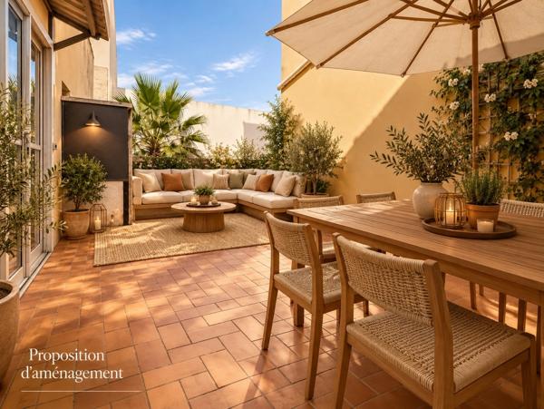 Appartement T2 85 m² avec terrasse Champ de Mars Béziers charme de l'ancien