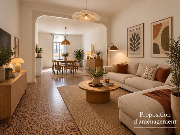 Appartement T2 85 m² avec terrasse Champ de Mars Béziers charme de l'ancien