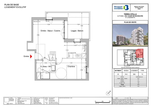 Appartement Nantes 2 pièce(s) - 47.50m² - Balcon 12.60m² - Parking