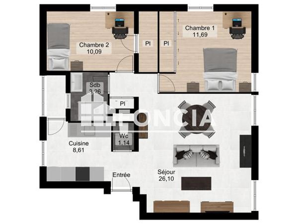 Location Appartement 3 pièces 64.65 m² - 14 RUE SACCO ET VANZETTI Saint Martin D'heres 38400