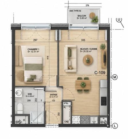 EURASANTÉ – T2 RÉCENT AVEC BALCON, VUE DÉGAGÉE ET PARKING