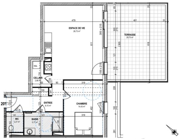 appartement à vendre 2 pièces HETTANGE GRANDE (57) avec une grande terrasse et parking