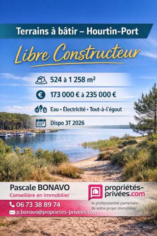 HOURTIN-PORT  BEAU TERRAIN VIABILISÉ DE 1 060 M²  À PROXIMITÉ DU LAC