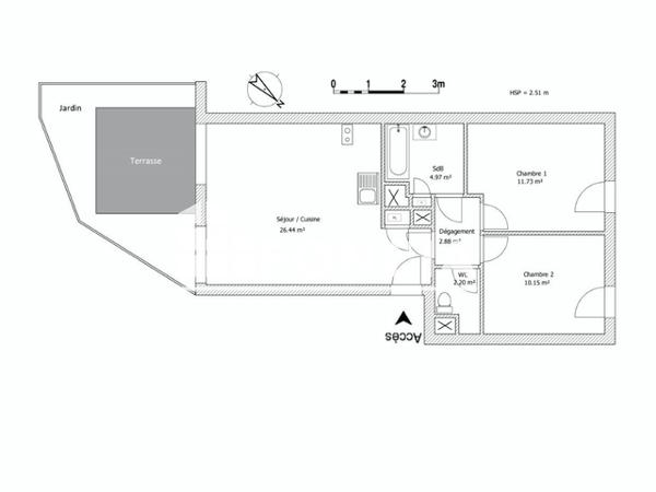 Location Appartement meublé 3 pièces 58.37 m² - 282 COURS BALGUERIE STUTTENBERG Bordeaux 33300
