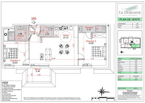 Appartement Cucq Stella Plage 3 pièces 68.67m²+ balcon