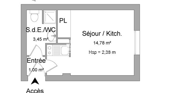 Location Studio 19.23 m² - Talence 33400
