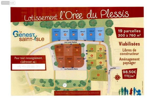 Terrain à Batir à vendre à Le Genest-Saint-Isle en Mayenne (53940), ref : 53090-924