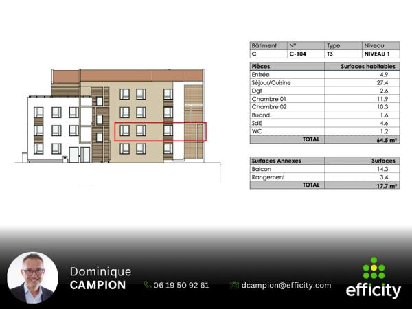 Appartement 3 pièces - 65 m²
