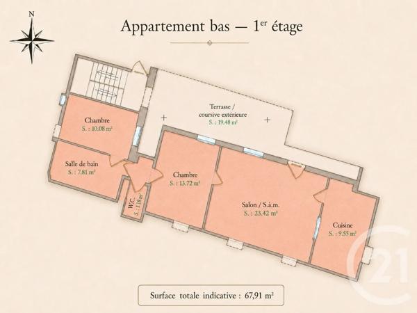 Appartement F3 à vendre  3 pièces - 67,39 m 2   BEAULIEU SUR MER  - 06