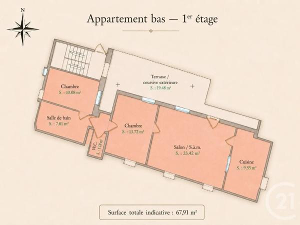 Appartement F3 à vendre  3 pièces - 67,39 m 2   BEAULIEU SUR MER  - 06
