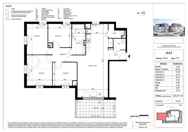 Appartement Reze 5 pièce(s) 102.47 m2 TERRASSE DE 12.39 M²