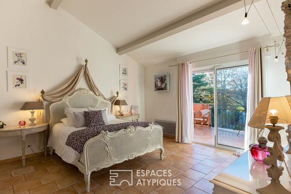 Ancien prieuré rénové sur jardin paysager avec vue dégagée sur les sommets du Vercors