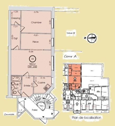 appartement T3 à vendre en NUE-PROPRIÉTÉ PARIS 19e, surface habitable 51,70 m2 + cave.