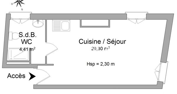 Location Studio meublé 24.71 m² - Ste Colombe 69560
