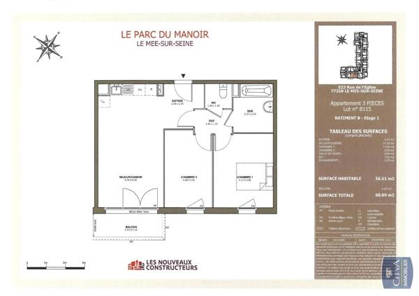 Appartement à louer 3 pièces 56.61m² Le Mée-sur-Seine (77350)