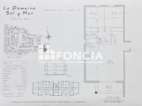 À vendre Appartement 3 pièces 60 m² - Dax 40100