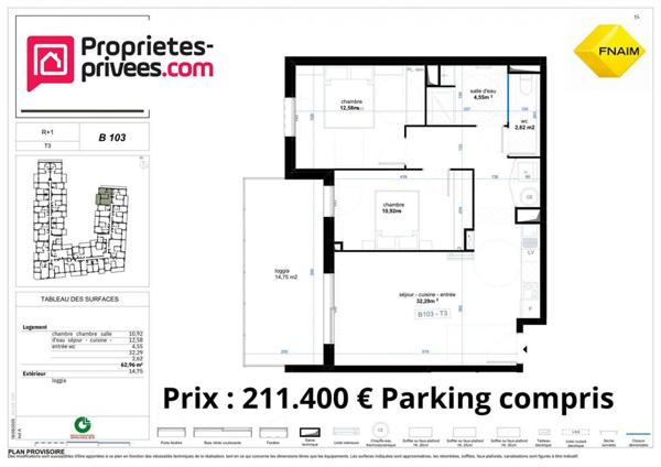 QUARTIER RESIDENTIEL - Appartement  3 pièce(s) 62.96 m2
