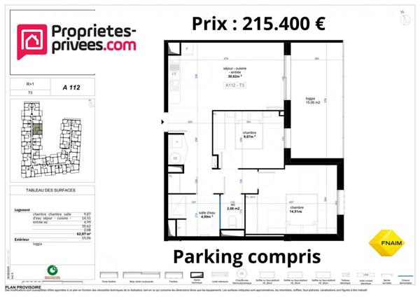 QUARTIER RESIDENTIEL - Appartement  3 pièce(s) 62.96 m2