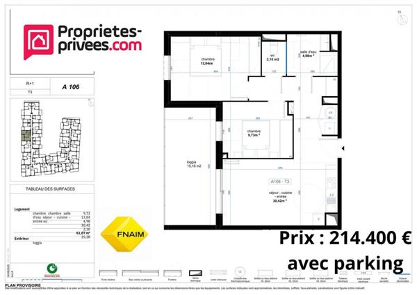 QUARTIER RESIDENTIEL - Appartement  3 pièce(s) 62.96 m2
