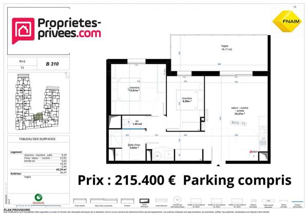 QUARTIER RESIDENTIEL - Appartement  3 pièce(s) 62.96 m2