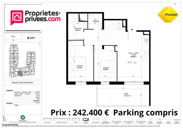 QUARTIER RESIDENTIEL - Appartement  3 pièce(s) 62.96 m2