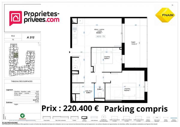 QUARTIER RESIDENTIEL - Appartement  3 pièce(s) 62.96 m2