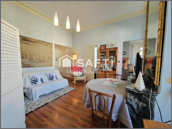 Appartement T1 Bis de 30m², vue sur les montagnes avec un balcon, ascenseur, cellier, casier à ski et local à vélos, place de parking. Charpente et toiture neuve.