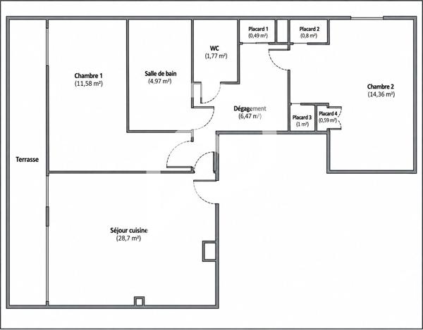 Appartement 3 pièces 71.86 m2
