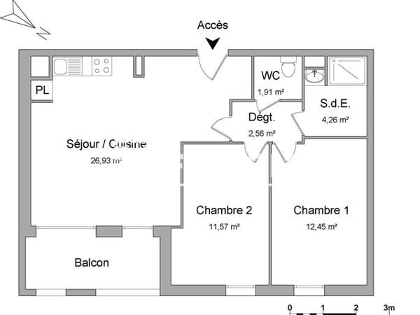 Location Appartement 3 pièces 59.68 m² - RCE LE METROPOLITAIN - APT C108 Villenave D'ornon 33140