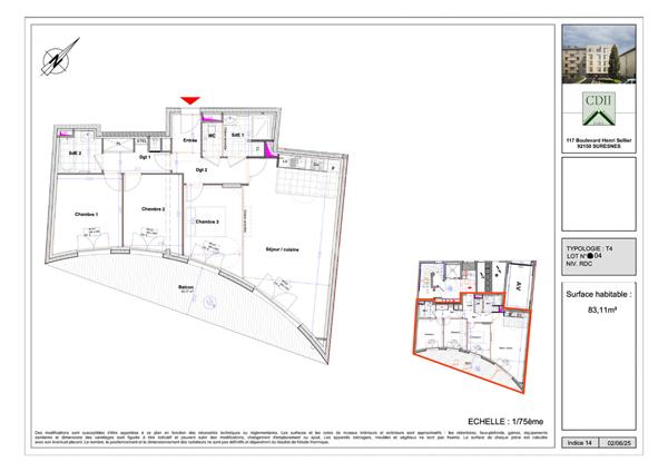 Appartement 4 pièces 83,11m2 avec balcon terrasse de 22m2