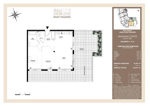 Appartement Trignac 3 pièce(s) 69 m2 BALCON DE 11M²  EXPO S/O