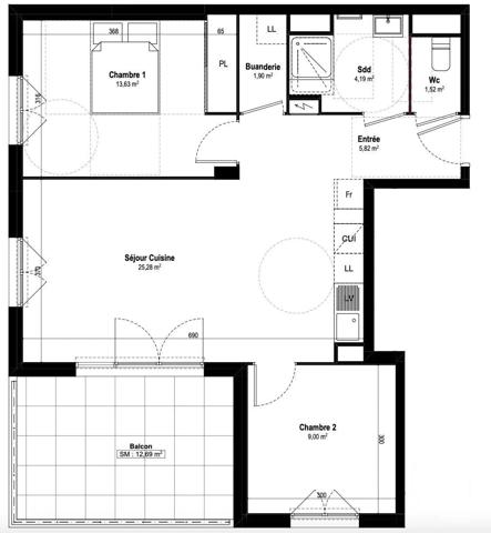 Appartement F3 à vendre  3 pièces - 63,84 m 2   ANTIBES  - 06