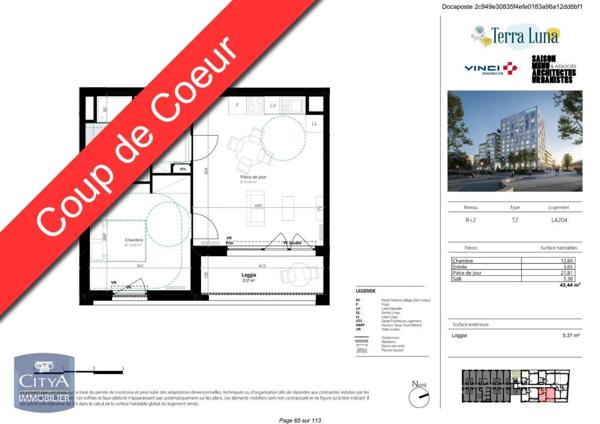 Appartement à louer 2 pièces 43.44m²