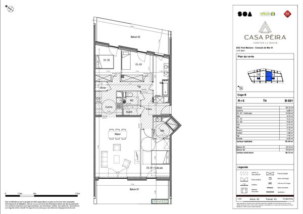 À vendre - Port Marianne : T4 traversant neuf de 96 m² - deux balcons de 19m2 - double garage privatif
