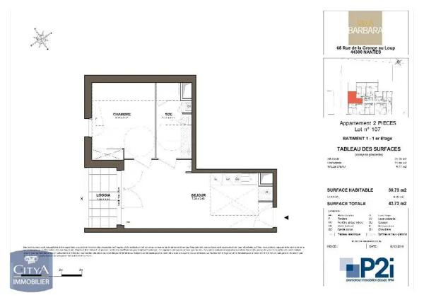 Appartement à louer 2 pièces 39.73m² Nantes (44300)