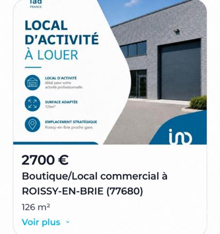 Location local d’activité 126 m² Roissy-en-Brie