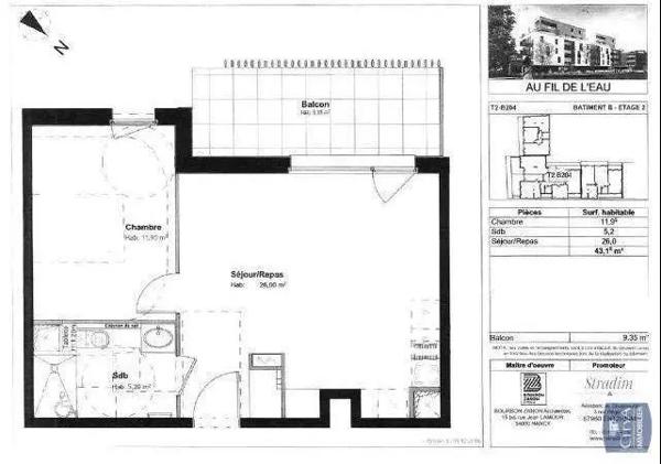 Appartement à louer 2 pièces 43.15m²