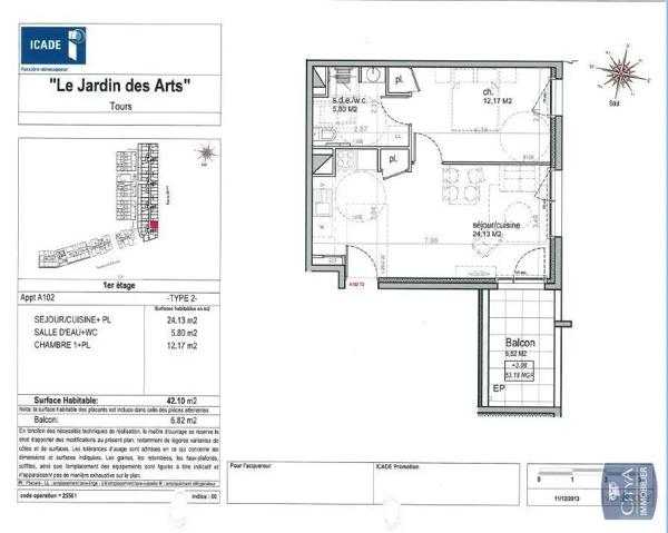 Appartement à louer 2 pièces 42.1m² Tours (37000)