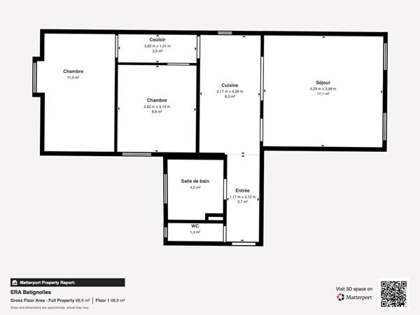 Appartement Paris 75017 Batignolles 3 pièces 58.5 m2
