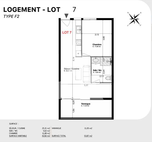 Appartement 2 pièces 42.87 m2