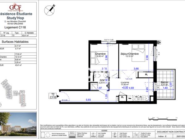Location Appartement meublé 2 pièces 43.41 m² - STUDY'HOP Orleans 45100