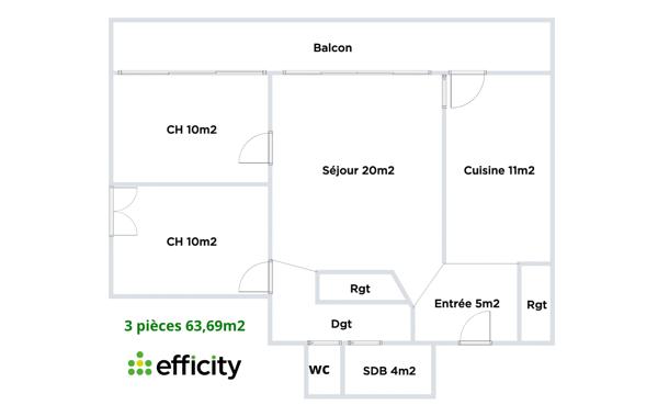 Appartement
         3 pièces
        - 63 m² Exclusivité 273 000 € *