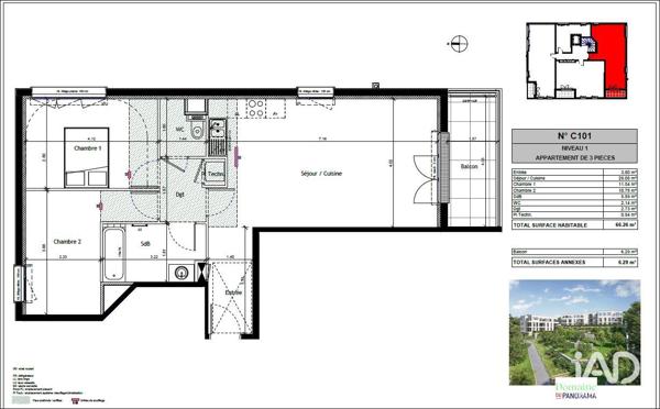 Appartement à vendre 3 pièces 66 m² Chennevières-sur-Marne