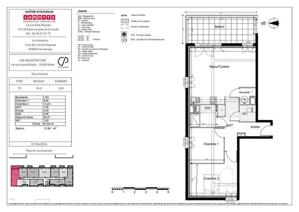 Programme neuf Les Amarres : T3 de 67.50 m² avec terrasse