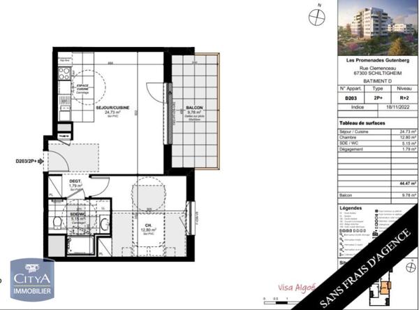 Location appartement Schiltigheim (67300) 2 pièces 44.47m²