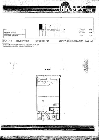 Appartement T1 NANTES Champ de Mars - 18.88 m2  462 Euros
