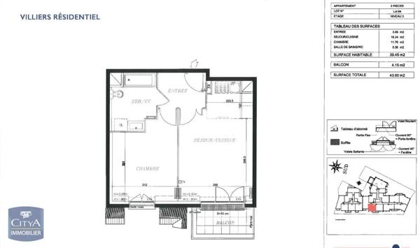Appartement à louer 2 pièces 39.45m²