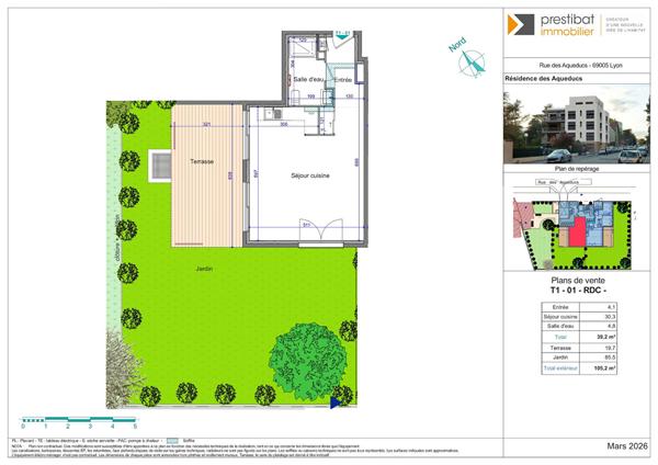 LYON 5EME secteur Aqueducs - Appartement NEUF 1 PIECE de 39,20 m² - Avec terrasse et jardin privatif